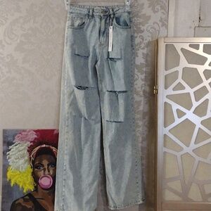 HIGHWAY JEANS WIDE LEG DISTRESSED JUNIOR SIZE 3